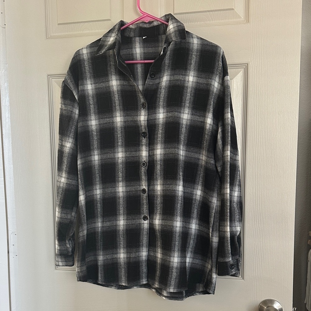 Black and White Plaid Button-Up Shirt